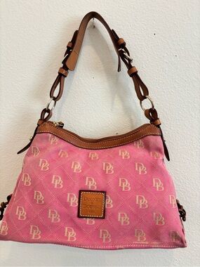 Dooney & Bourke Pink Logo Shoulder Bag with Brown Trim